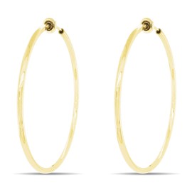 Clip On Spring Hoop Earrings for Non-Pierced Ears, 50mm, Metal, No Gemstone
