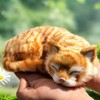 Basuo-9Q Lifelike Sleeping Tabby Cat Figurine - Realistic Curled Up