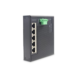 DIGITUS Flat Network Switch - 5-Port Gigabit Ethernet - DIN-Rail Mounting - Terminal Block - Fanless - Black