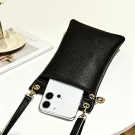 louuuou Leather Black Phone Bag, Cell Phone Crossbody Bag for Women Cross Body Phone Bag for Women GirlsWomen Lightweight Suitable Pouch Purse for Daily Use or Travel For Women Girls