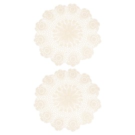 sourcing map 2Pcs Handmade Crochet Placemats, 16inch Round Retro Table Mat Doilies Vase Mat Coaster Snowflake for Dining Table Home Decoration, Beige