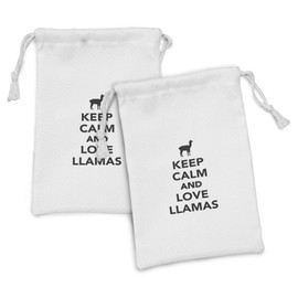 Ambesonne Llama Fabric Pouch Set of 2, Monochrome Pop Culture Phrase with Llama Silhouette South American Wildlife, Small Drawstring Bag for Toiletries Masks and Favors, 9" x 6", Charcoal Grey White
