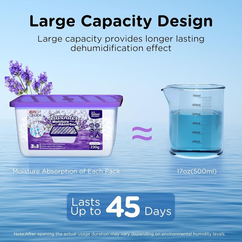 W&E Choice Moisture Absorber, Lavender Scented Dehumidifier for Home, Large