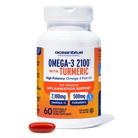 Ocean Blue Aceite de Pescado Omega-3 Triple Potencia 2100  Con cúrcuma, 60 cápsulas, Suplemento combinado EPA DHA DPA y curcumina, Apoyo para el...   