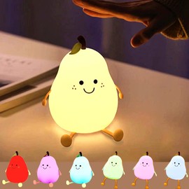 Nachtlicht Kinder, Kawaii Birnenförmiges Nachtlicht Baby, Silikon Stilllicht Nachttischlampe Dimmbar Touch für Mädchen, Farbwechsel Schlaflicht Kinderzimmer Deko Geburtstag Geschenk (Birnenform)
