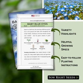 Sow Right Seeds - Baby Blue Eyes Flower Seeds for Planting - Annual Plant with Sweet Essence - Non-GMO Heirloom Packet with Instructions to Plant a Home Garden - Native California Wildflower (3)