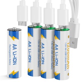 kunying Lithium Batteries aa Rechargeable for Blink Camera 4 Pack, Long-Lasting Lithium Batteries,1.5 Volt Lithium aa Battery 1200mWh with 2H Fast USB 4-in-1 Charging Cableaa