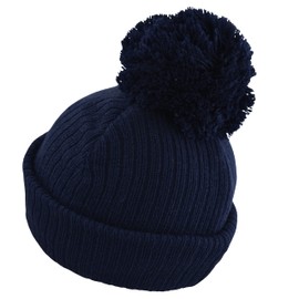 Faith & Sarah Kids Baby Pom Pom Hat Boy Girl - Fleece Lined Beanie Cap- Knitted Baby Bobble Hats Navy Blue 3-6 Months