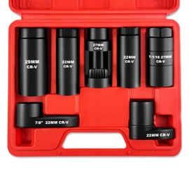 WETT Oxygen Sensor Socket Set, 7-Piece Oil Pressure Sensor Removal Tool, 3/8" 1/2" Drive, 22mm (7/8"), 27mm 29mm, 6 Point & 12 Point, Automotive O2 Sensor Wrench Removal Sockets