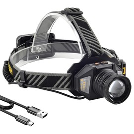 Linterna frontal LED recargable, 8 modos iluminaciónlámpara de camping, con 18 cuentas lámpara y sensor inducción cuerpo humano, adecuada para acampar, pescar, reparar automóviles, aire libre