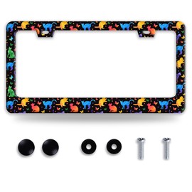 Colorful Cat License Plate Frame Cute Pet Butterfly License Plate Holder Funny Stainless Steel Accessories Cars Decor with 2 Holes and Screws Fits Standard Us Ca Vehicles 12.2 X 6 Inch