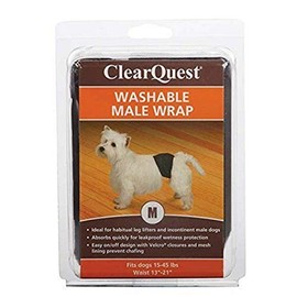 ClearQuest Washable Male Dog Wraps, Reusable, Leakproof Wetness Protection - Medium, Black