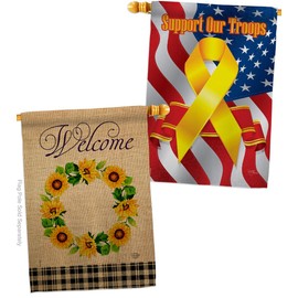 Ornament Collection Sweet Home Sunflowers Wreath House Flags Pack Expression Welcome Family Friend Party Support Emotion Postive Our Troops Small Decorative Gift Yard Banner Made in USA 28 X 40