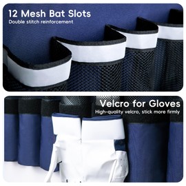 KAVIGOR 15-Bat Baseball/Softball Dugout Organizer - 900D Military-Grade Fabric & Reinforced Hooks, Holds Bats/Gloves on Fence