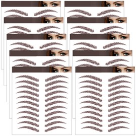 10 Sheets 110 Pairs 4D Hair-Like Waterproof Eyebrow Tattoos, Brown Tattoo Eyebrows Sticker Pairs, Temporary Brow Tattoos Grooming Shaping Stickers in Arch Style for Women Black15