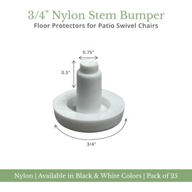 3/4" Nylon Stem Bumper Floor Protector, Protect Your Outdoor Furniture and Patio Swivel Chair, Furniture Sliders, Pack of 25, White