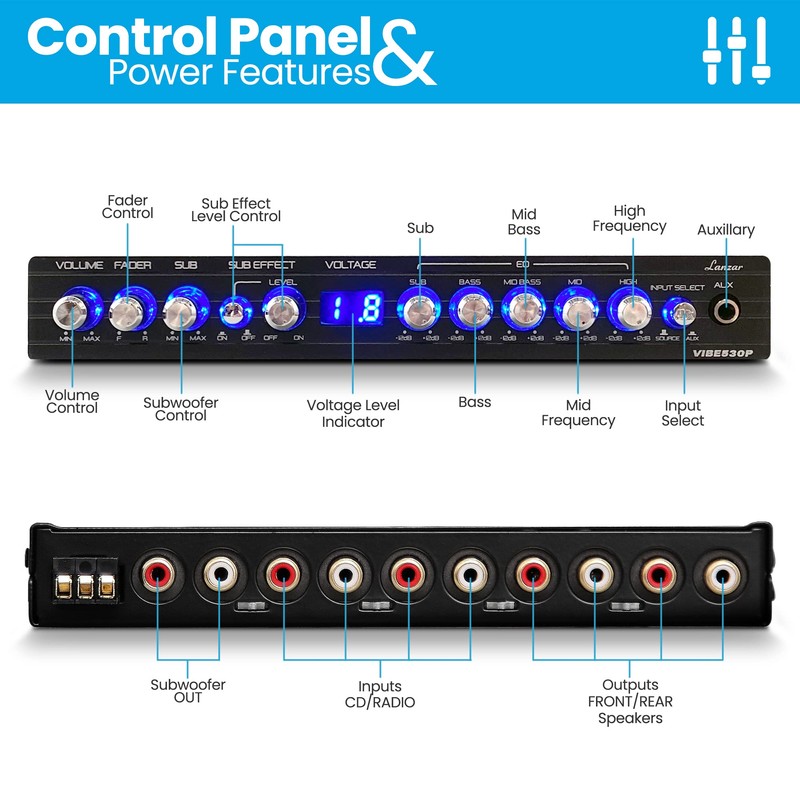 Lanzar Parametric Equalizer with Subwoofer - 9 Volt RMS Pre-Amp