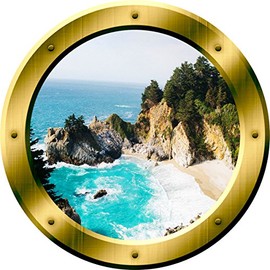 3D Ocean View Wall Decal Nature Scene Porthole Peel and Stick Mural VWAQ-GP41 (20" Diameter)