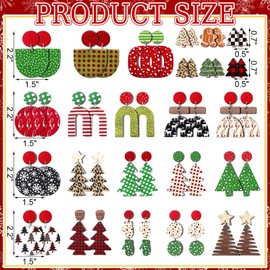 Nosiny 24 Pairs Christmas Vintage Wooden Earrings Christmas Tree Drop Dangle Earrings Colorful Jewelry for Holiday Women