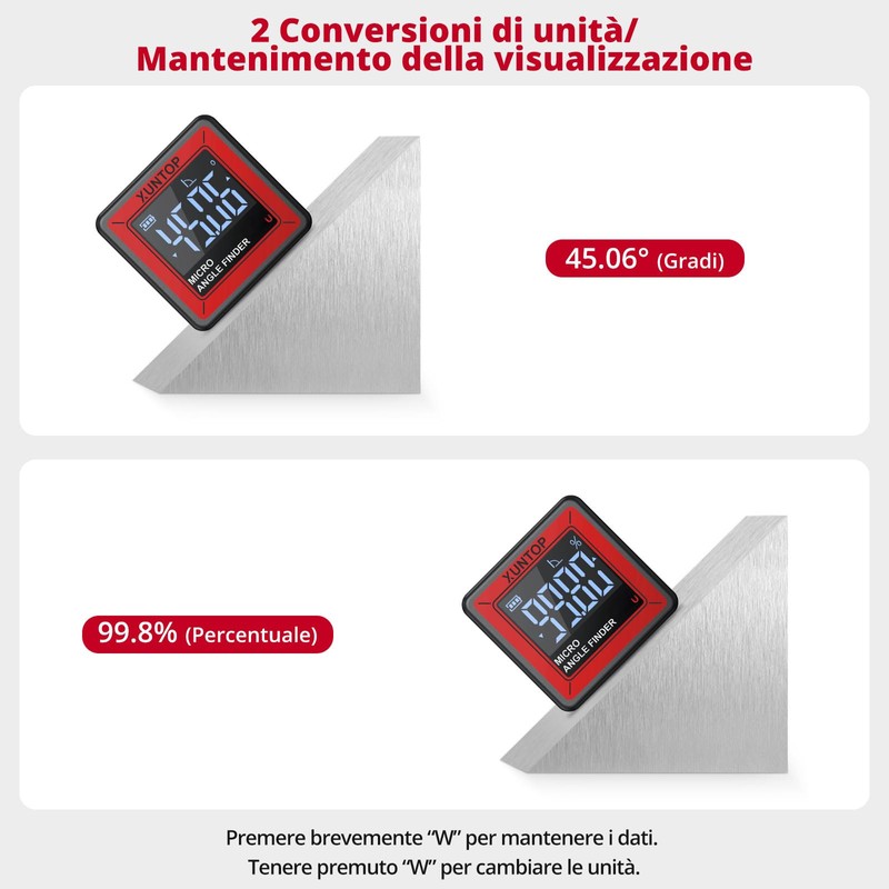 XUNTOP Inclinometro Digitale Precisione ±0.2° Base magnetico e Canale a