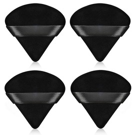Pack of 4 Powder Puff Triangle Powder Puff Face Extral Soft Setting Make Up Puff for Loose Powder Cosmetic Sponge Beauty Tools Body Wet Dry Shoulder Strap Design (Black)