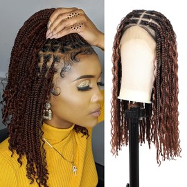 Olymei 13x8 Hd Lace Knotless Braided Wigs for Black Women 18" Boho Braided Wig Full Lace Short Box Braid Wig Premium Synthetic Braided Lace Front Wig Brown