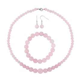 Shop LC Costume Jewelry Sets for Women Rose Quartz Choker Beaded Necklace Bead Bracelet Earrings Sets 925 Sterling Silver Fashion Jewelry for Women Size 18" Christmas Gifts