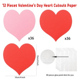 72 Pcs Heart Cutouts Paper Hearts 4 Inches Heart Shaped Cards Large Heart Shapes Paper Heart Shape Die Cuts for Valentine’s Day Craft, Kid's Love and Peace School Craft Projects, Red and Pink