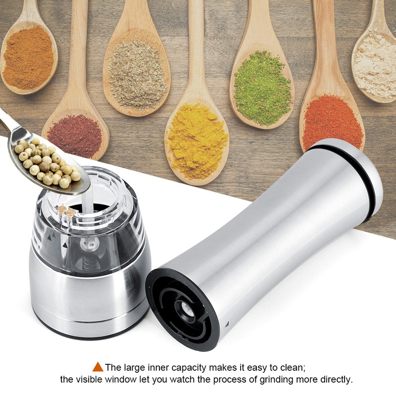 Stainless Steel Electric Salt & Pepper Mill Grinder Adjustable Coarseness