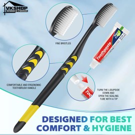 VKshop 120 Bulk Disposable Toothbrushes with Toothpaste,Individually Wrapped Toothbrushes, 120PS 5g Toothpaste，Adult Toothbrush Medium for Homeless，Travel, Hotel, Donation（Black）