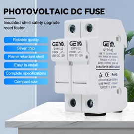 DEWIN PV Fuse Holder, Fine Fuse Holder, DIN Rail, Fuse Base for 10 x 38 mm Fuse, 2P 32 A DC 1000 V