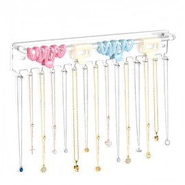 USZMTG Wall Hanging Jewelry Organizer- Wall Mounted Necklace Organizer Acrylic Jewelry Organizer with 15 Hooks for Necklaces, Bracelets, Rings and Keys Display (1-Pack, White)