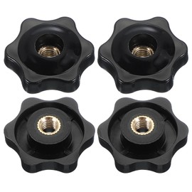 PATIKIL M6 x 32mm Through Hole Knob Nut Screw, 4 Pcs Brass Screw-On Female Thread Knob Plastic Star Knobs Clamping Handles Threaded Hand Knobs Black