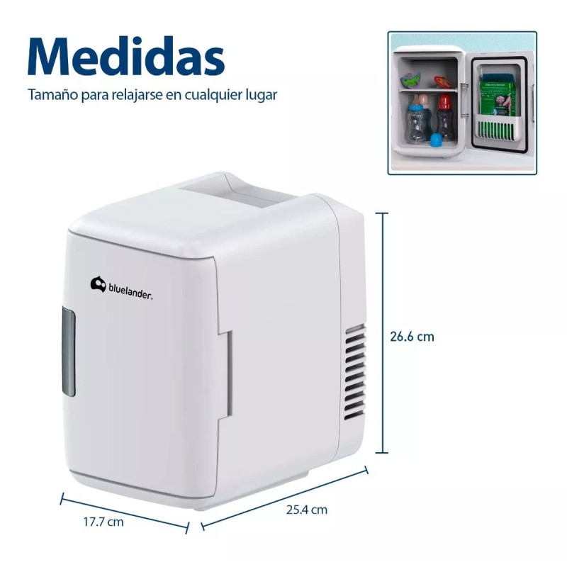 Bluelander Mini Refrigerador Frigobar 4l 6 Latas Casa Cosméticos Blanco