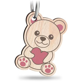 Teddy Schlüsselanhänger handgemacht aus Holz, Glücksbringer, Bär Schutzengel Anhänger Cartoon Niedlich, Süßes Geschenk, Geschenk Freundin