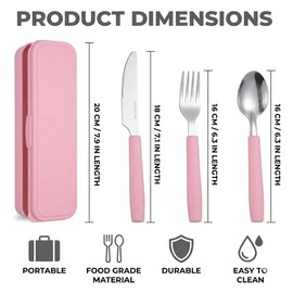 VAEIORP Set di Posate da Campeggio 3 Pezzi Posate da Viaggio in Acciaio Inox con Custodia Set Portatile per Esterni, Viaggi, Lavoro e Scuola (Rosa)
