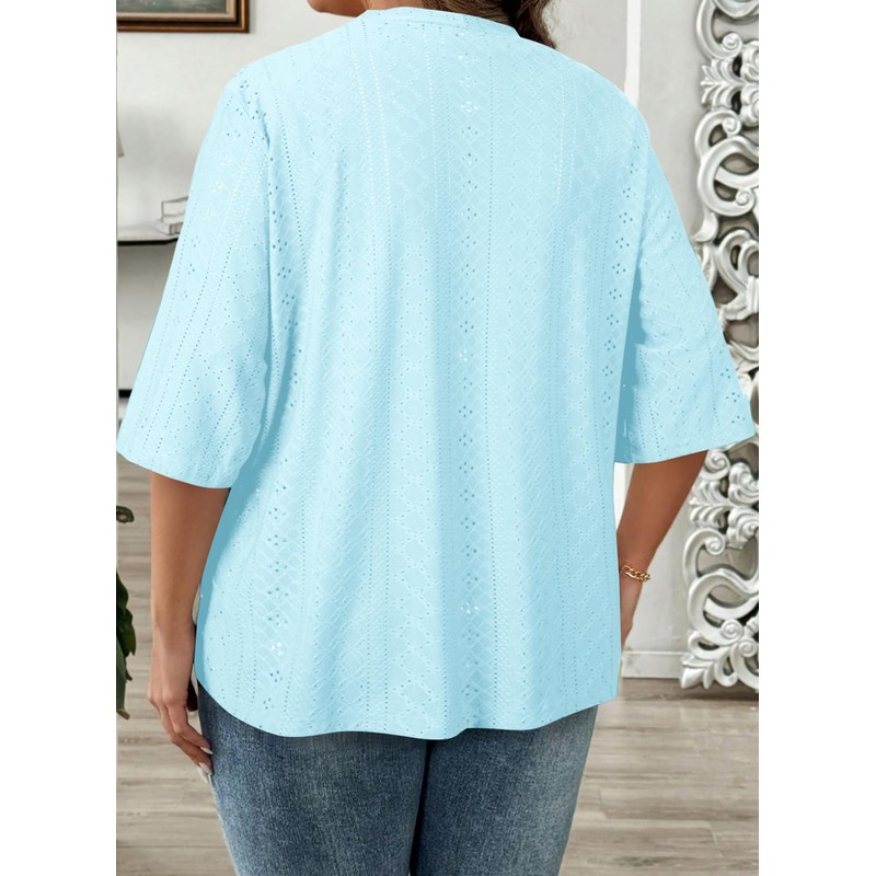 Eytino Women Plus Size Summer Cardigan Half Sleeve Knitted Jacquard