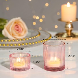 SUPMIND 24 Pcs Glass Votive Candle Holders – Assorted Ribbed Pink Tea Light Holders Bulk for Weddings, Baby Showers, Parties, Home Décor, and Table Centerpieces
