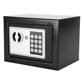 Mini Wall-in Style Electronic Code Metal Safe Box, 9.1"L x 6.9"W x 6.9"H, Key & Password Operation, Compact, Ideal for Home & Office, Black