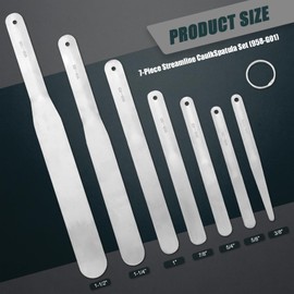 958-G01 7-Piece Caulking Spatula Tool Set, Stainless Steel Streamlined Squeegee & Fixed Round Head for Caulk and Grout, Widths 3/8" to 1-1/2" for Tub, Tile, Countertop with Storage Ring