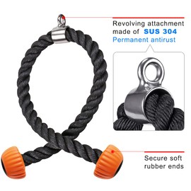 SELEWARE Tricep Rope Cable Machines Attachments for Gym, Heavy Duty Universal Tricep Pull Down Rope with Soft Rubber Ends for Home Gym Workout Biceps Back Shoulders