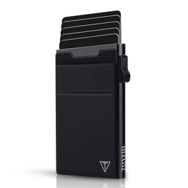 TOYFID Minimalist Wallet RFID Protection Card Holder Pop Up Wallet Slim Credit Card Holder with Coin Pocket, 1 pack black., Modern