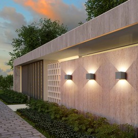 FUPE Pack of 2 Wall Light Outdoor Indoor LED Wall Lamp Outdoor Modern Grey 6 W Natural White 4000 K IP65 Waterproof Square Aluminium Wall Light Adjust the Light Angle Design Easy Installation