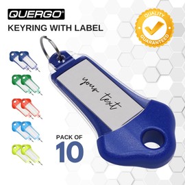 QUERGO 10-Pack Heavy Duty Key Tags with Labels & Split Rings for Keys, Key Rings with Tags, Key Fobs with Labels - Assorted Colour Keyring, Key Holder Set for Luggage, Pets, Office