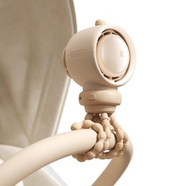 JISULIFE Stroller Fan Baby Large, Safe Bladeless for Crib, Desk, Portable Battery Rechargeable Cooling Fan with Air Turbo Tech, Night Light, Food-Grade Gift for Mom/Dad/Friend - Brown