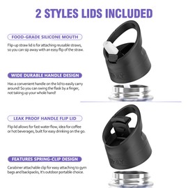 Stainless Steel Insulated Water Bottle - THILY Triple Insulated 32 oz Leakproof Wide Mouth Water Flask with 2 Lids and Straws, Keep Hot 12 Hours Cold 36 Hours, BPA Free, Durable, Iridaceae