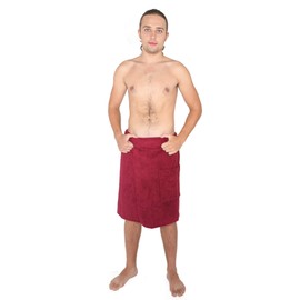 Arus Sauna Kilt for Men 100% Organic Cotton Terry Knee Length Elasticated Velcro Sauna Towel Bath Towel Size P/S Bordeaux