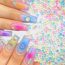 3D Bubbles Bead Nail Charms Aurora Mermaid Beads Nail Gems Iridescent Nail Rhinestone Flat Back Shiny Dewdrop Water Drop Resin Design Colorful Nails Charms and Gems for Women DIY Manicure