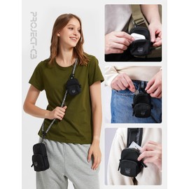 Project-cb Smartphone Pouch, Earphone Pouch, Mini Pouch, Carabiner Included, Smartphone Shoulder Bag, Waterproof, Men's, Women's, Shoulder Belt, Backpack (No Shoulder, Black Pouch)