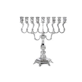 Legacy Judaica Silver Plated Chanukah Menorah - Stainless Steel, Classic Tall Branch Menora Style - for Standard Hanukah Candles and Most Oil Cups – 10.5" Tall x 10.5" Wide